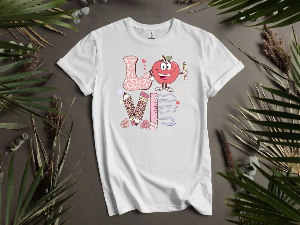 

Cute Teacher Valentine Retro Heart Hoodie Tshirt Men Women Unisex AD251 4XL