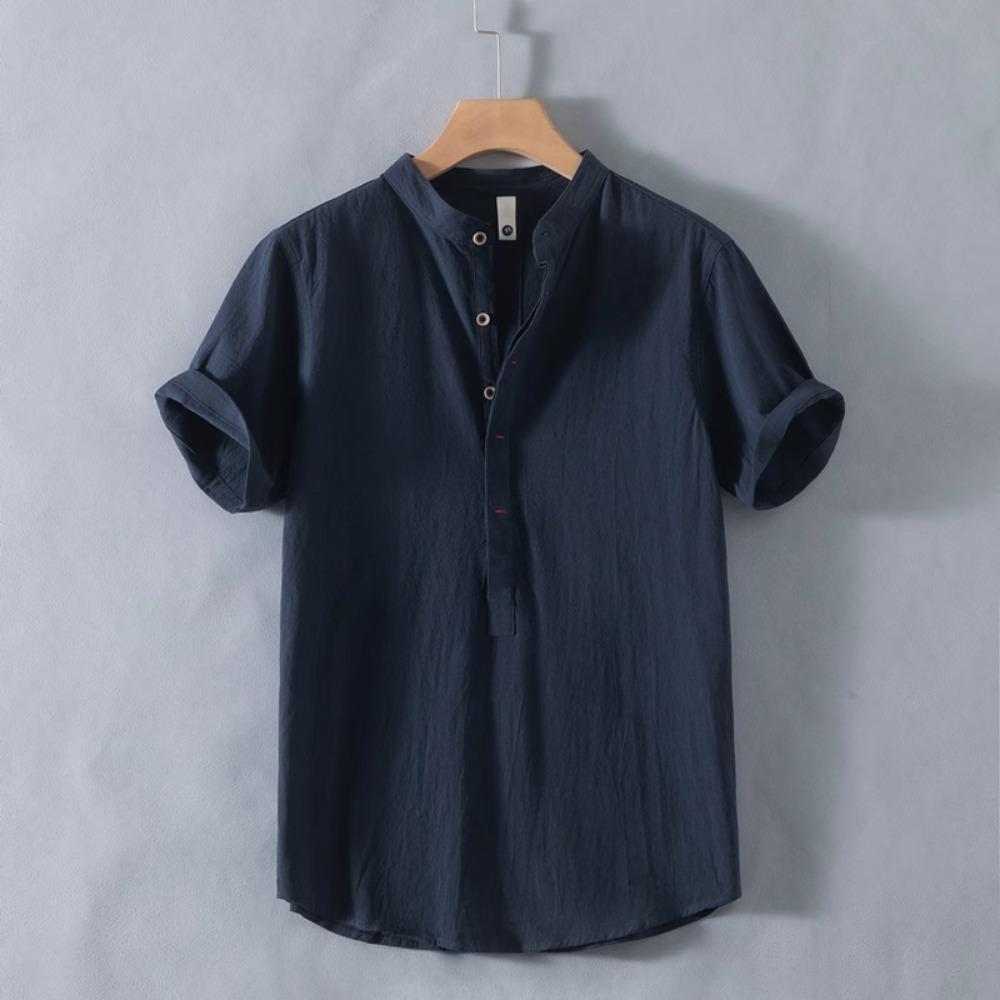 2025 Summer New Men's Short-sleeved Shirt Fashion Casual Loose Comfortable Solid Color Cardigan Lapel Beach Men's Short-sleeved Shirt