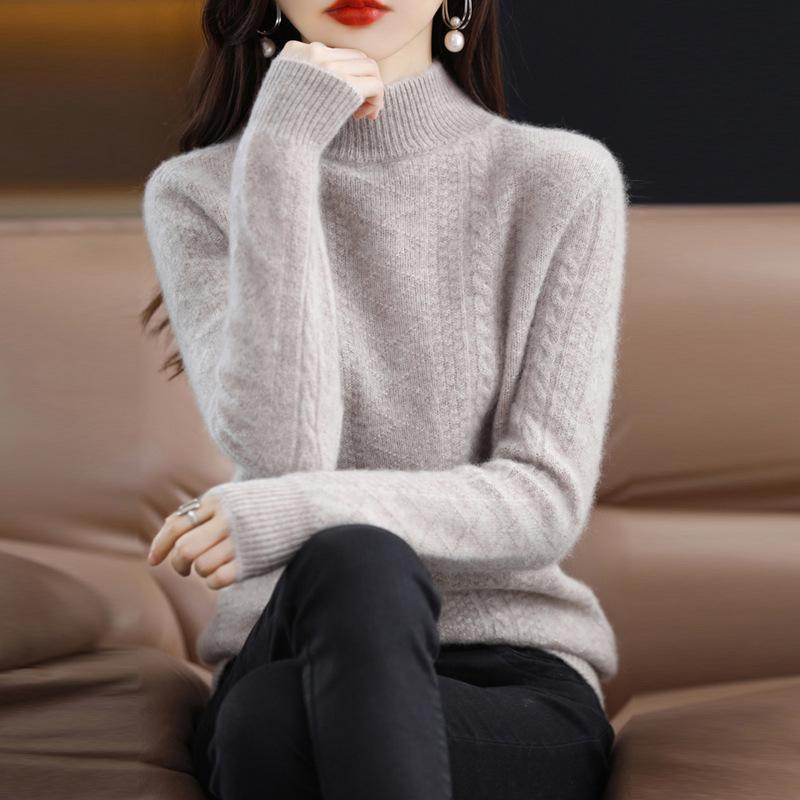 Half Turtleneck Knitted Sweater for Women Warm and Casual Pullover Solid-color Loose Sweater Autumn and Winter Top