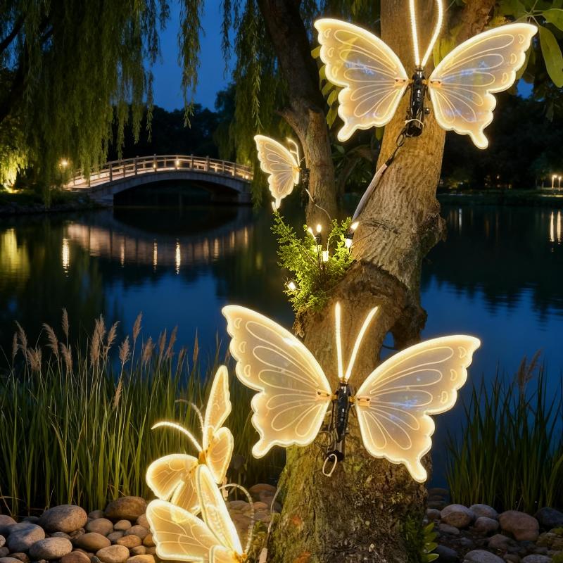40/60Cm Led Outdoor Simulation Dynamic Static Butterfly Lights Holiday Party Home Christmas Decorations With Transformer