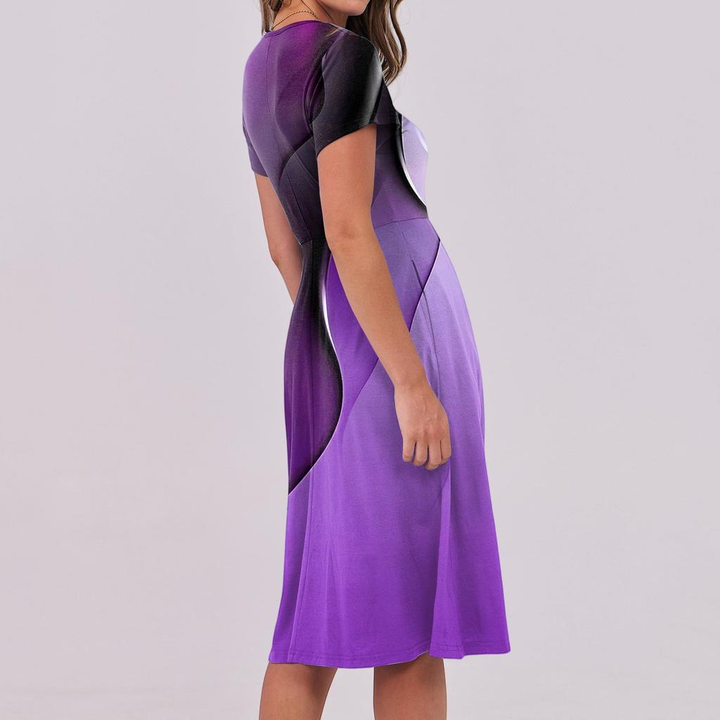 Women's Summer Casual Print V-Neck Short Sleeve Dress With Pockets