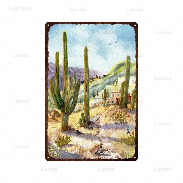 Vintage Floral Metal Plaque  Green Plants  Cactus Tin Sign  Wall Decoration for Garden Kitchen Living Room  Iron Painting Home D