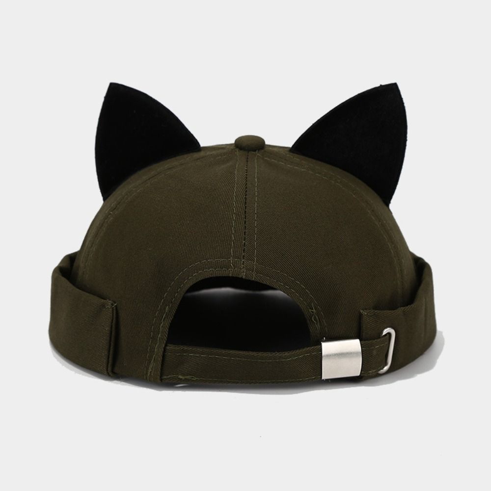 Leopard Print Cat Ears Brimless Hat Adjustable Beanie Hat Cute Melon Docker Cap  Outdoor