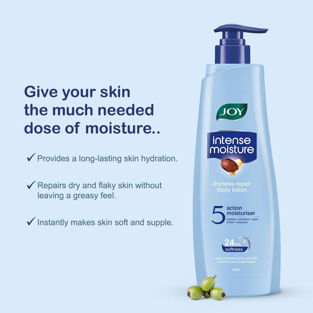 Joy Intense Moisture Body Lotion 400ml With Shea Butter Jojoba Vitamin E For Soft Hydrated Skin