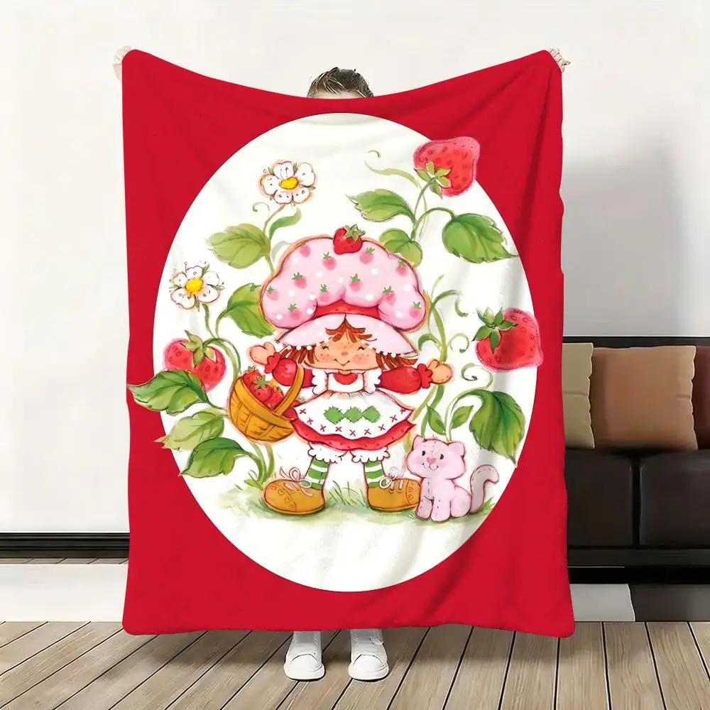 Coperta morbida in flanella a forma di torta alla fragola, calda, delicata sulla pelle, oversize per divano, letto, ufficio, inverno