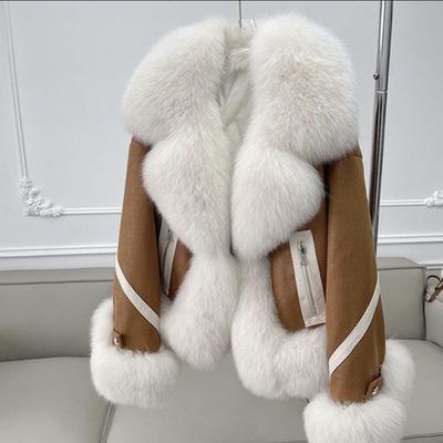 2 Imitation Fox Fur Coat Women's Short Autumn and Winter New Cotton Thickened Fashion Suede Coat Light