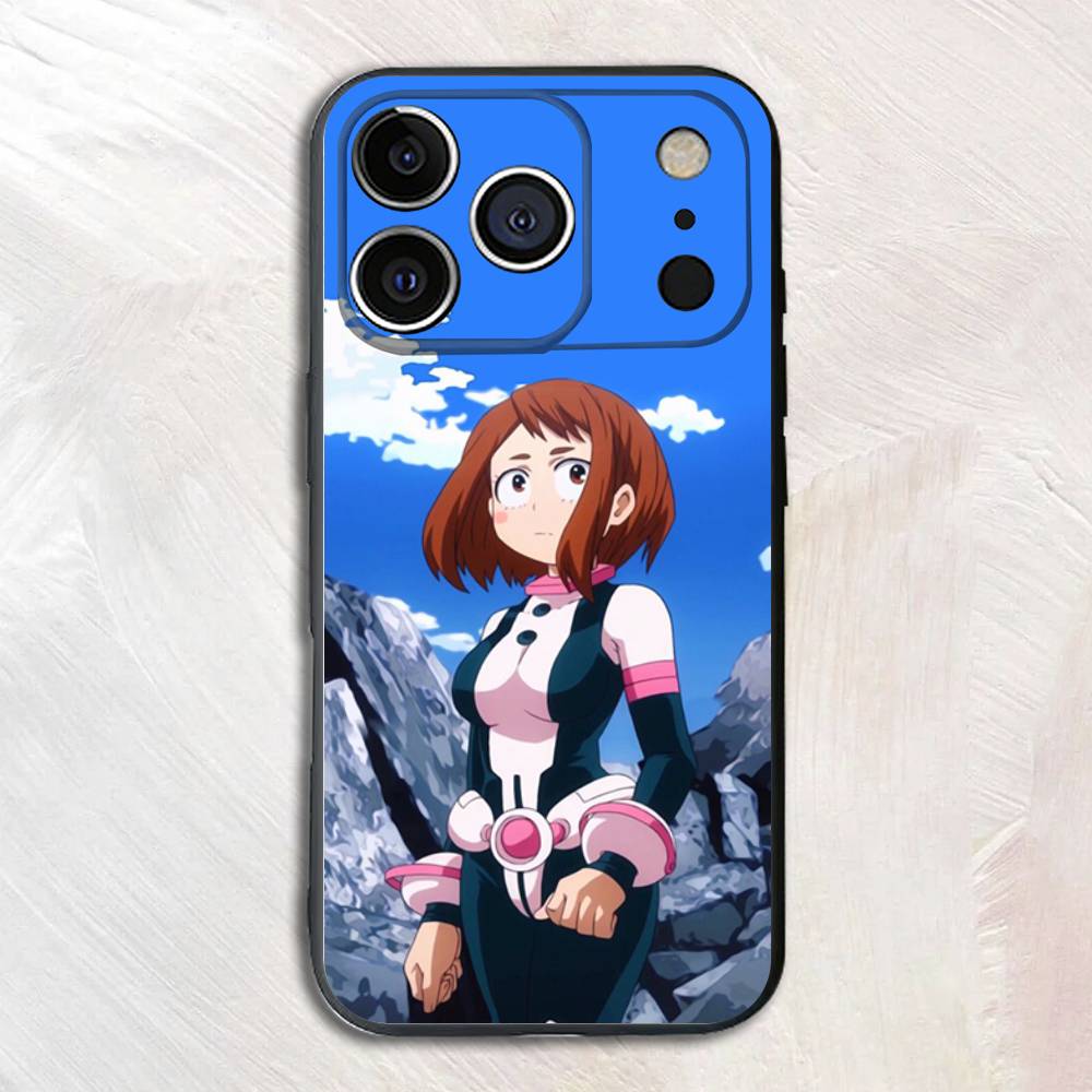 Anime Figur O-Ochaco U-Uraraka Schwarzes Handyhülle Für iPhone 17,16,15,14,13,12,13,11 Pro Max Plus mini Silikon Weiche Rückseite