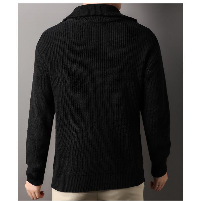 Men Half Zipper Stand Collar Long Sleeve Thick Knit Casual Pullover Sweater