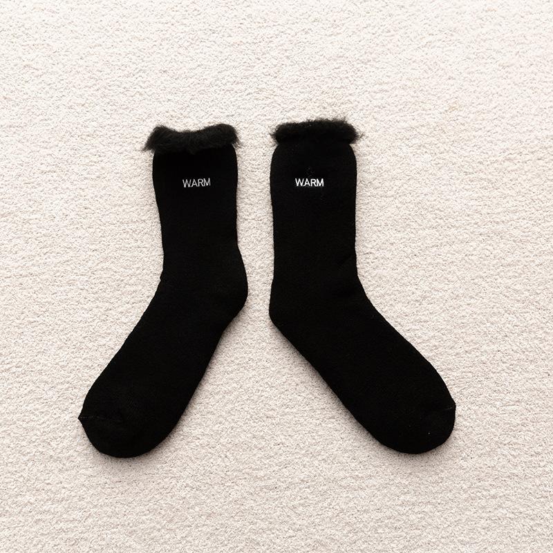 

Winter Velvet Socks Women S Japanese Sweet Letter Embroidery Curling Terry Thickened Medium Tube Pulling Women S Socks One size fits all чорний
