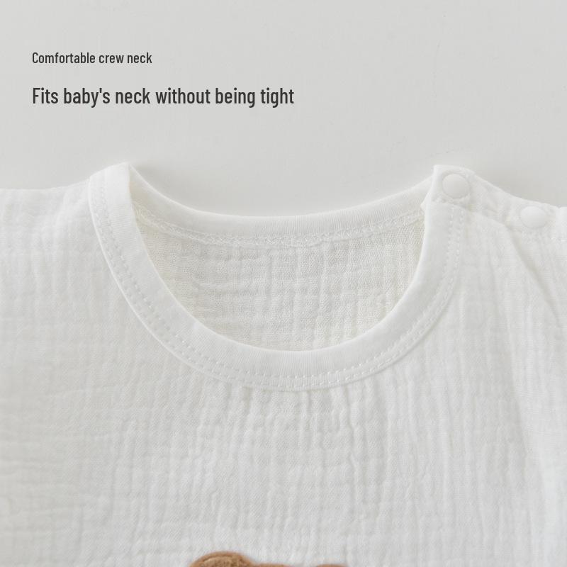 2025 Baby Strampler: Sommer Gaze Strampler mit kurzen Ärmeln und kleinem Bären - Atmungsaktive, dünne Oberbekleidung für Säuglinge und Kleinkinder.