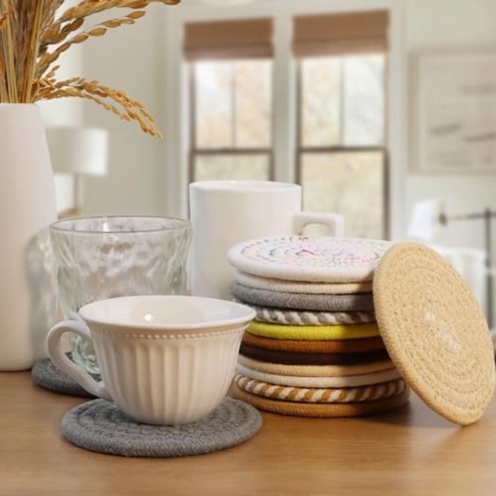 8Pcs Absorbent Potholders Set Cotton Woven Trivets Set Boho Style Hot Mats  Home Decor
