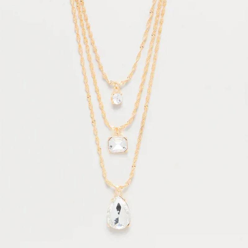 Fashion Irregular Water Drop Gem Necklace, Simple and Versatile Light Luxury Multi-layer Stacked Sweater Chain Necklace
