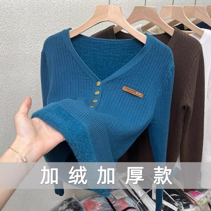 

Fleece thickened neck sweater women s integrated fleece bottoming shirt autumn and winter new thermal knitted sweater top One size [recommended 80-60kg] синий