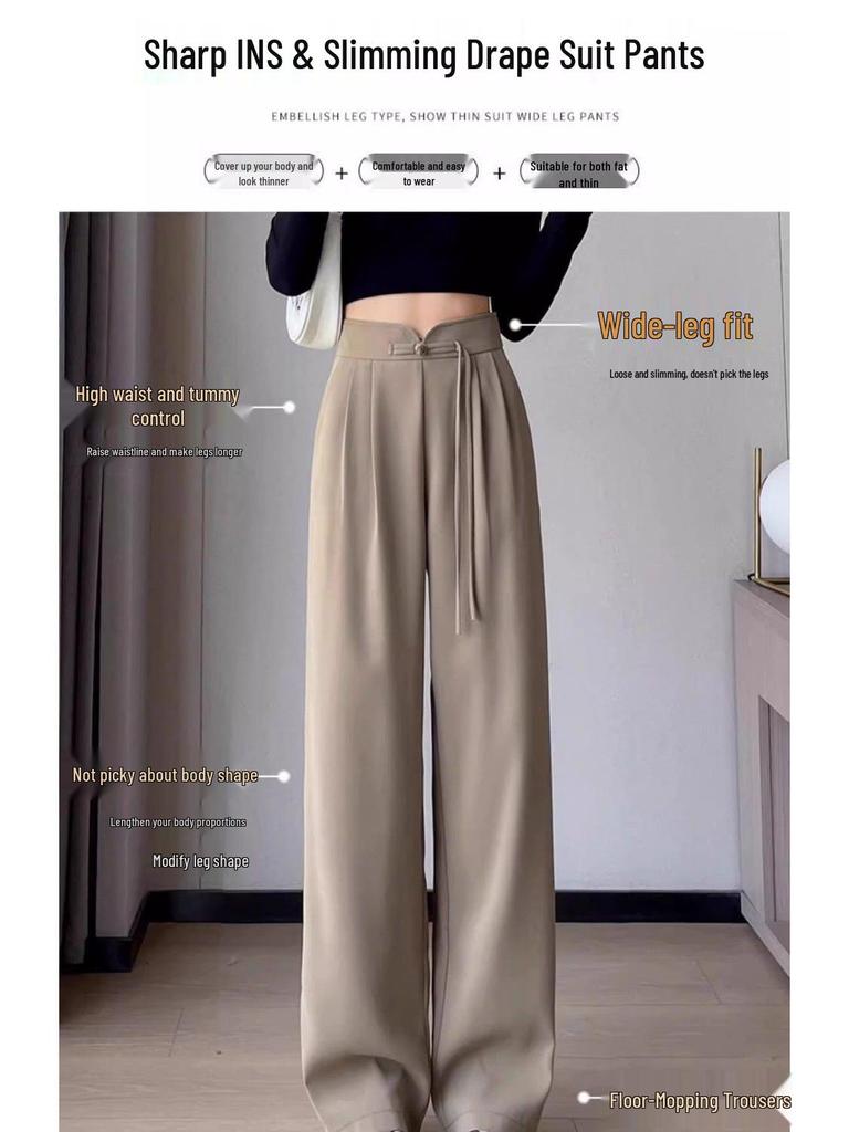 Women's High-Waist Pleated Wide-Leg Suit Pants - Spring/Summer New Arrival