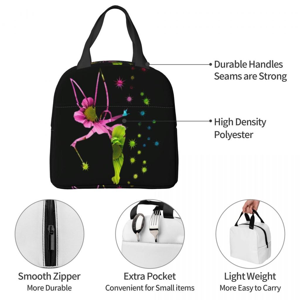 Floral Tinkerbell Insulated Lunch Bag for Kids School Cooler Thermal Food Box Tote Portable Lunch Boxes Container