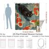 2D Flat, 1pc 2D Flat Cat and Koi Fish Shower Curtain Vintage Style Bathroom Decor Bathtub Divider Curtain with 12 Hooks 70.8x70.