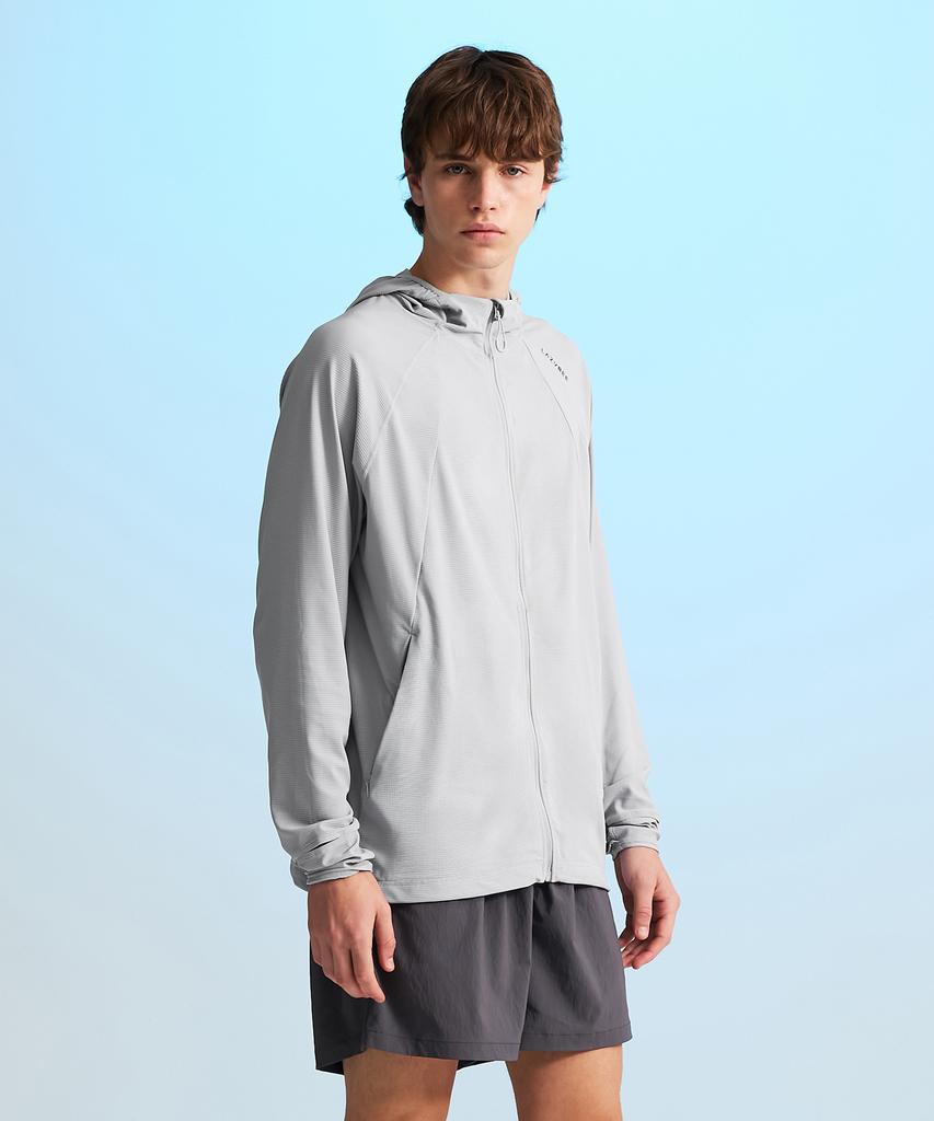 Leijibi [Set] Techflow Performance Hooded Zip-Up Rash Guard + Swim Shorts Set W Grey