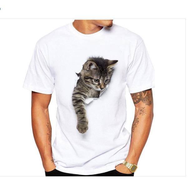 

Летняя мужская футболка Спортивная Парная 3D Рваная бумага Кот Милая мужская 3D футболка L