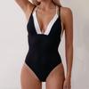 Strap Color Blocking Sexy V-neck One-piece Swimsuit Women Hot Beach Bikini