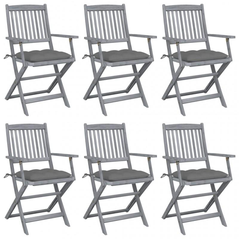 Día y Noche - Día y Noche Sillas de jardín plegables 6 uds cojines madera maciza acacia