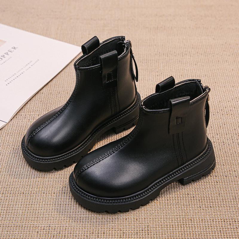 

Модные детские кожаные ботинки черного и коричневого цвета, детские ботинки челси, Прямая поставка, нескользящие, классические, однотонные, британский стиль 28 чёрный