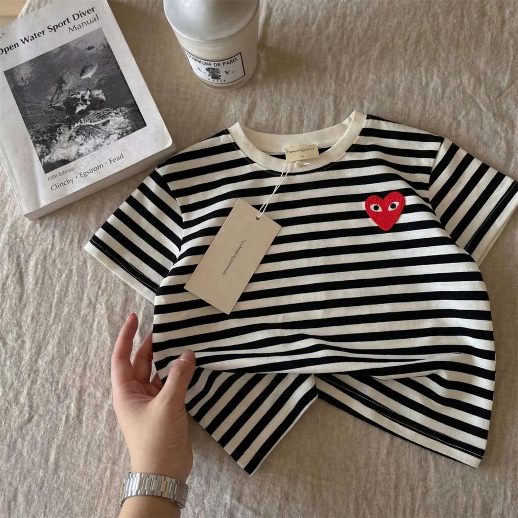 Kids Summer Lightweight Cotton Short Sleeve T-Shirt Breathable Striped Top for Boys and Girls