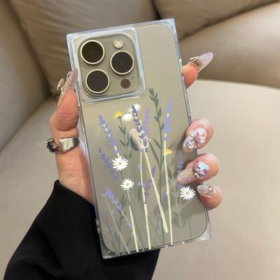 Clear Square Back Tube Case Protection For iPhone 16 ProMax 14 Pro Max 15 Plus 11 12 13 Anti-Oxygen,Small Fresh Flowers Pattern Casing