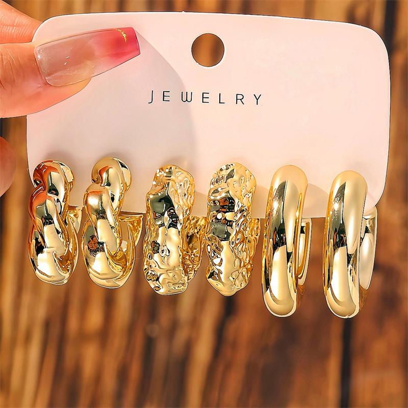 New Trendy Gold Color Twisted C Shape Tear Drop Earrings Set For Women Fashion Metal Geometric Circle Earrings Jewelry Gifts