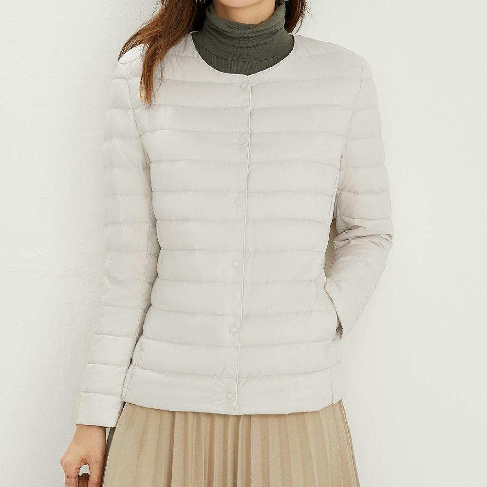 Women's Round Neck V-neck Simple Long Sleeve Down Jacket Large Size Coat