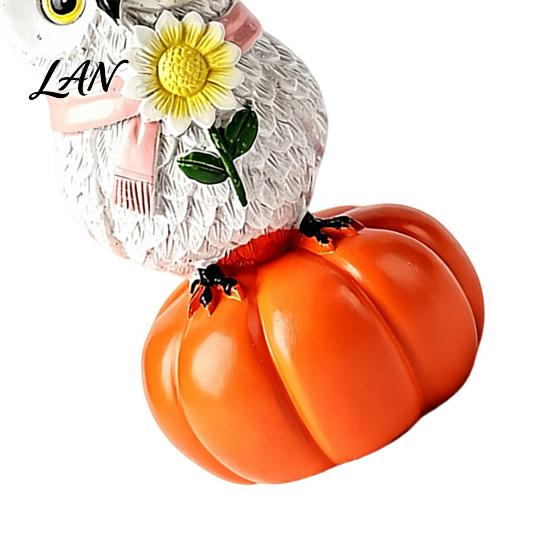 Indoor Seasonal Shelf Displays Fall Pumpkin Owl Figurine, Resin on Statue with Creative Scarf Sunflower for Autumn Thanksgiving Tabletop, Mantel,
