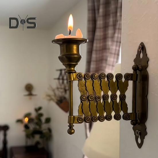 Suport de lumânare conic extensibil Suport de lumânare din metal, montat pe perete, aplic de perete retractabil de epocă pentru decor dormitor sufragerie