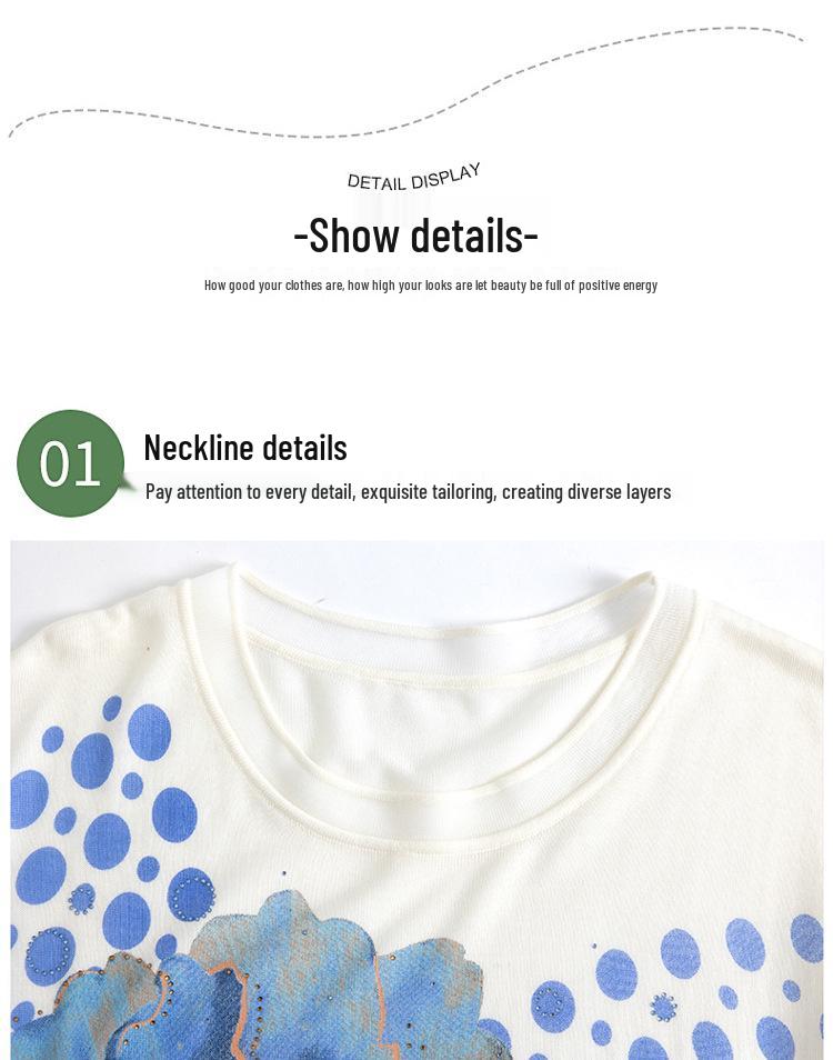 Chic Casual Printed Knitwear Short Sleeve Summer Top for Moms - Versatile, Stylish T-shirt for Middle-Aged and Older Women.