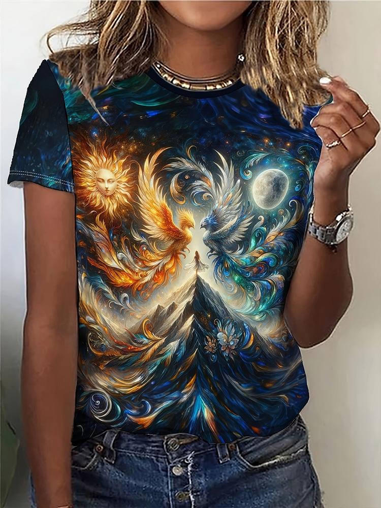Loose Crew Neck Top Fashion Printed Short Sleeve Casual T-Shirts Women’s