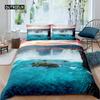 3D Waterfall Duvet Cover Set King Size Microfiber Botanical Floral Trees Pattern Bedding Set Purple Dream Theme Comforter Cover