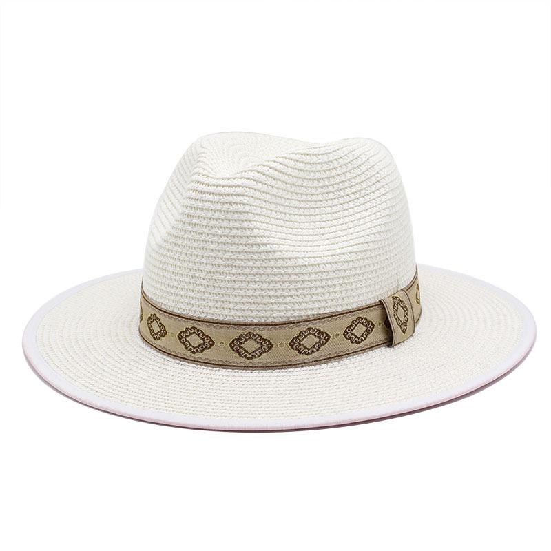 Ethnic Style Retro Red Background Color Matching Straw Hat Men'S And Women'S Sunshade, Sun Protection And Uv Protection Straw Woven Panama Top Hat