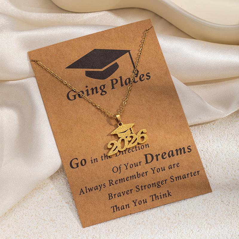 Cross-Border Creative Graduation Gift: Stainless Steel Frosted Gold Doctor's Hat Necklace for Women