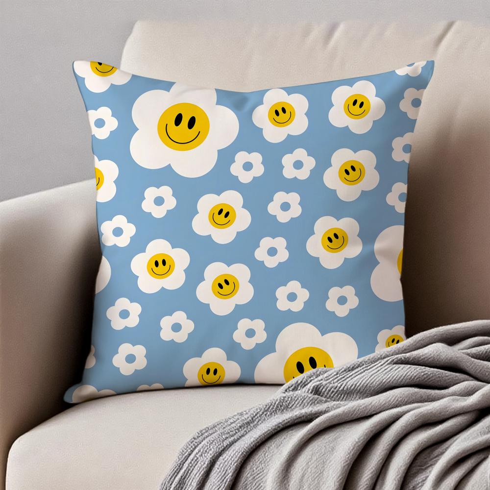Fresh Small Daisy Floral Cushion Cover Pillowcase Antidustmite Invisible Zipper Short Plush Sofa Cushion