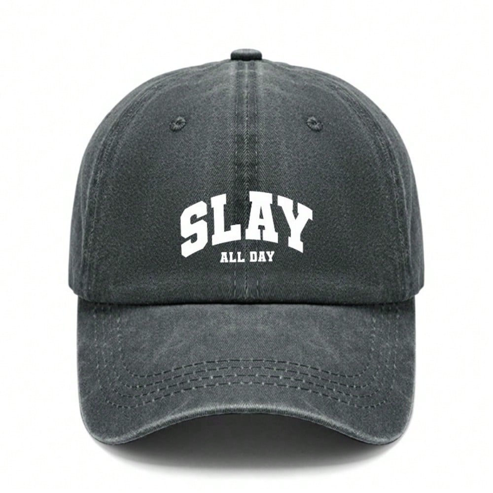 Slay All Day Baseball Cap - Unisex SLAY ALL DAY Print Adjustable Lightweight Dark Grey Curved Brim Casual Streetwear Baseball Hat