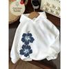 Children's Hooded Sweater Dark Blue Floral Print Casual, Comfortable and Soft Spring and Autumn Models Can Be Used As Gifts