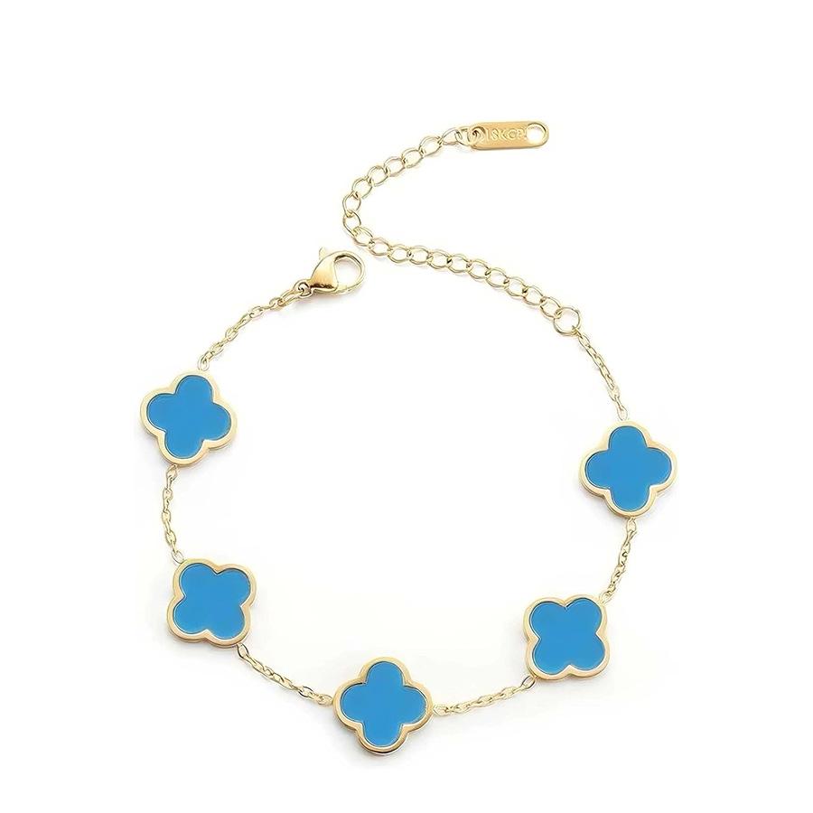 18K Gold Plated Four-Leaf Clover Bracelet with Mother-of-Pearl, Titanium Steel Jewelry Piece, Double-Sided Smooth Surface