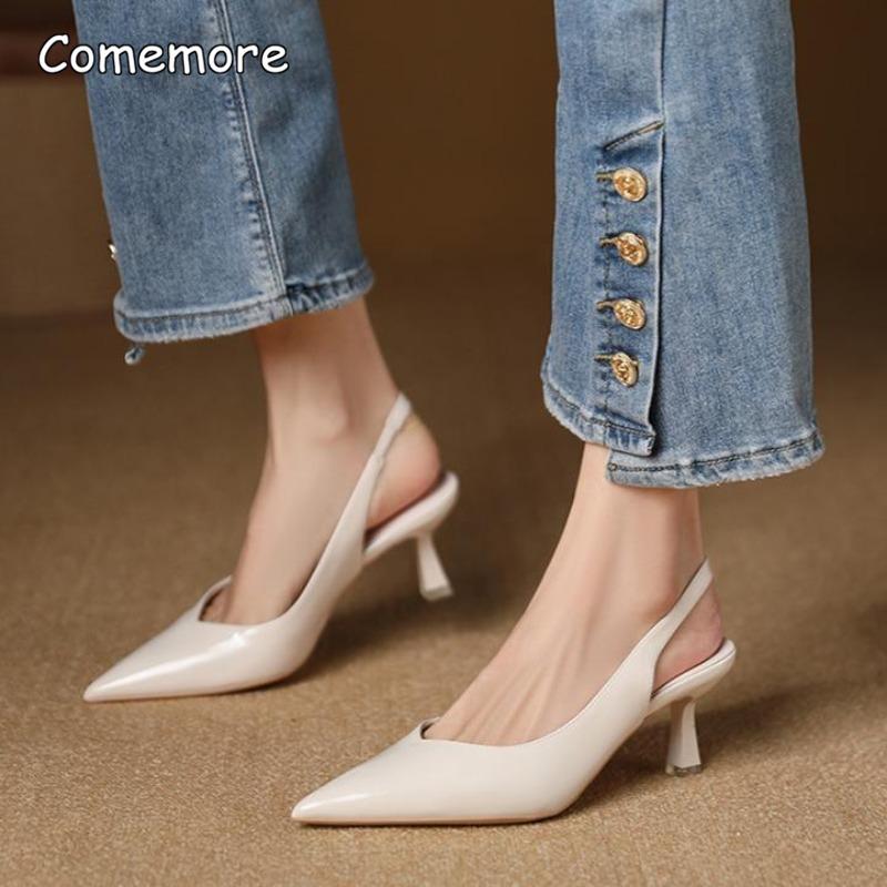 Patent Leather Pointed Toe Slingback Pumps Back Strap Kitten Heel Elegant Sandals Ladies Party Dress Shoes Fashion Women's Heels