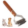 Pet Grooming Brush Stainless Steel Double Sided Dematting Deshedding Brush Dogs Shedding Tool with Wooden Handle