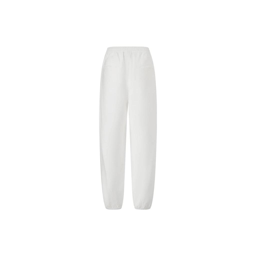 Li Ning Free Growth Solid Color Mid Waist Drawstring Cuffed Casual Pants Women Pants Off-White AKXT056-3