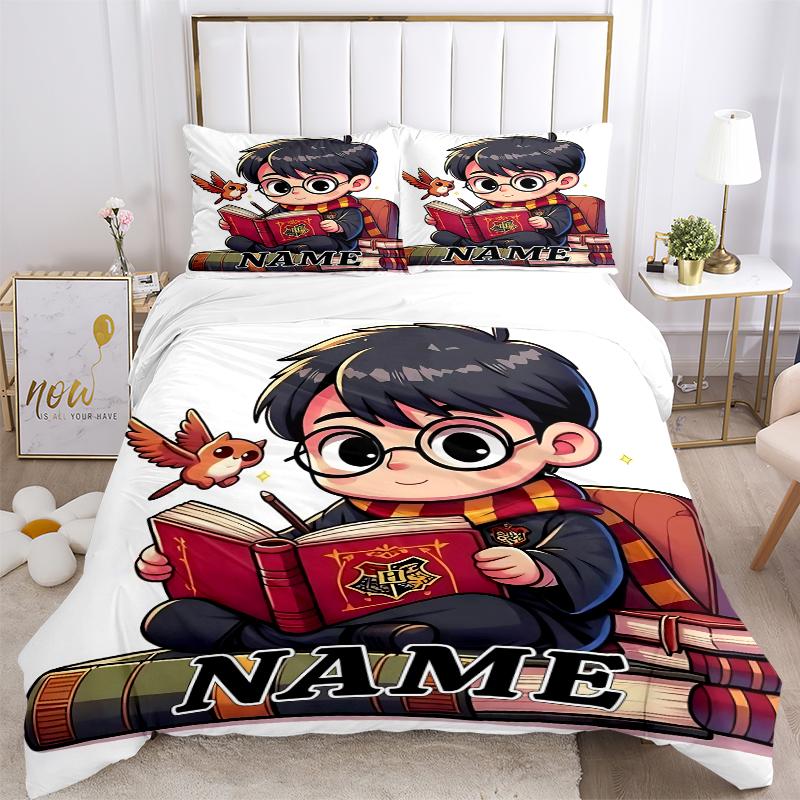 Custom Name Cartoon Harryl Bedding 3 Piece Set HD Print Duvet Cover Pillowcases for Teens Adult Bedroom Decoration