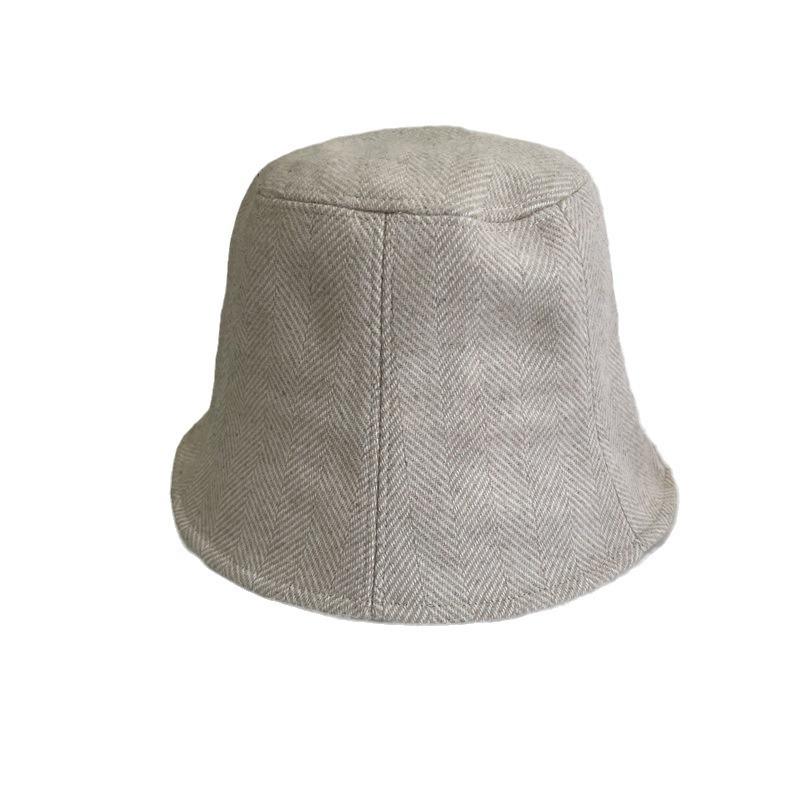 Autumn and winter new solid color wool herringbone fisherman hat children versatile warm face cover deep hat barrel bucket hat