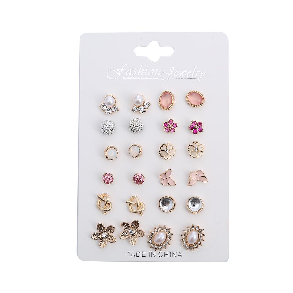 12 Pairs of Colorful Geometric Diamond Stud Earrings for Women - Fashionable and Unique