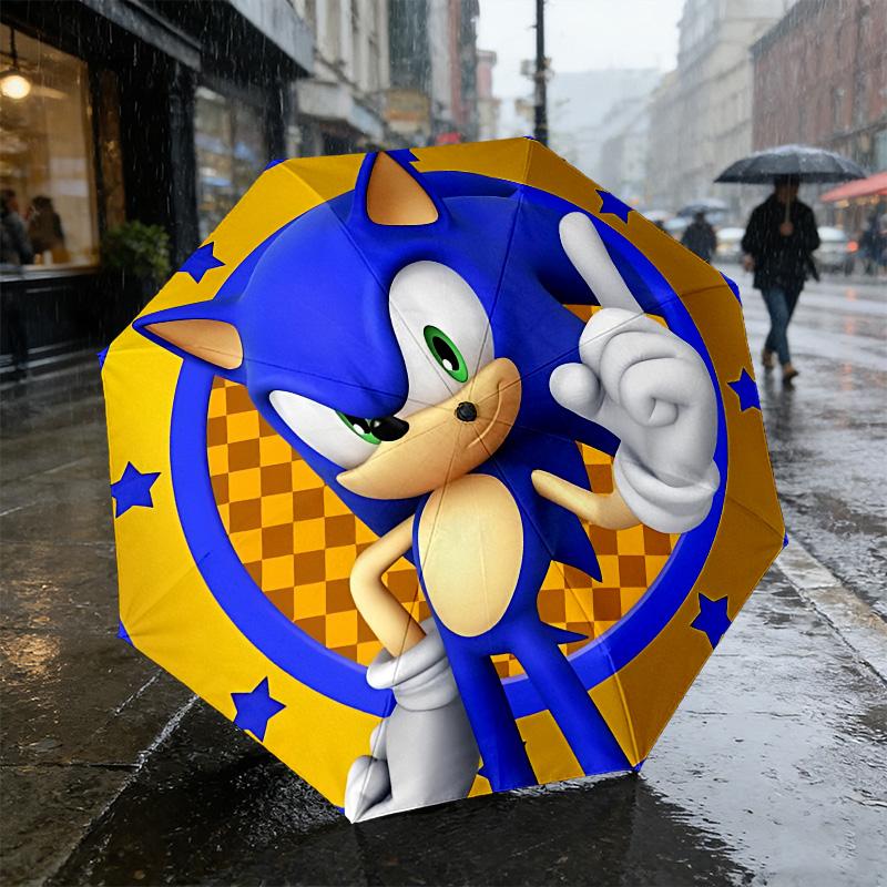 Sonic Hedgehog 8 Ribs 3Fold Black Glue Uv Protection Umbrella Sun Protection Rainproof Compact Folding Umbrella For Travel Daily Use C924354