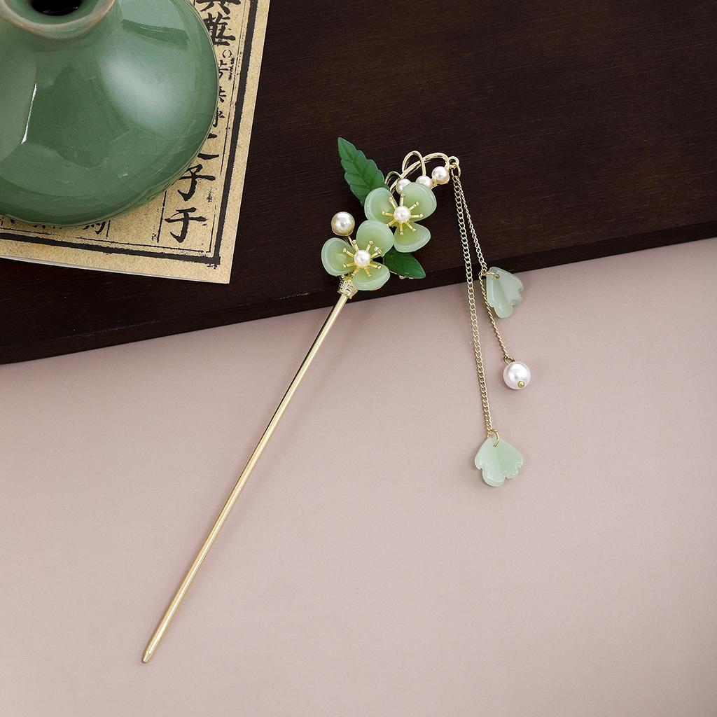 New Chinese Leaf Tassel Tassel Ancient Style Hairpin Simple Court Style Flower Butterfly Pearl Hanfu Hairpin Female
