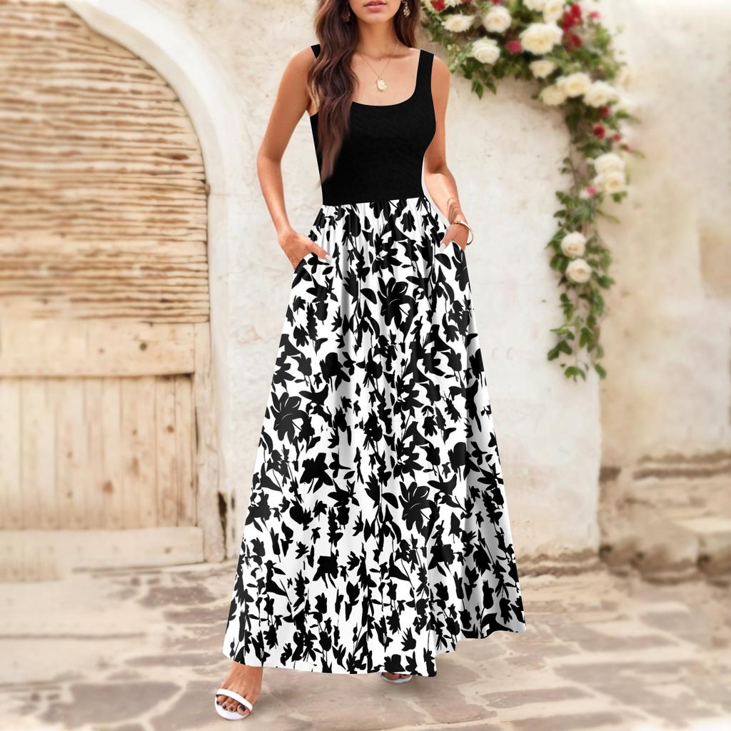 Flytende kjoler for damer Sommerkjoler for kvinner Uformelle lange kjoler Søte blomsterkjoler