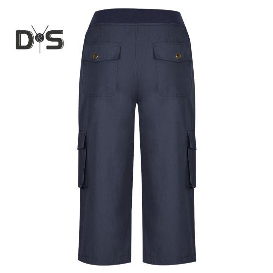 Cropped-Hose für Damen, elastischer Bund, verstellbarer Kordelzug, Wander-Cargohose mit mehreren Taschen, einfarbig, Kletterhose